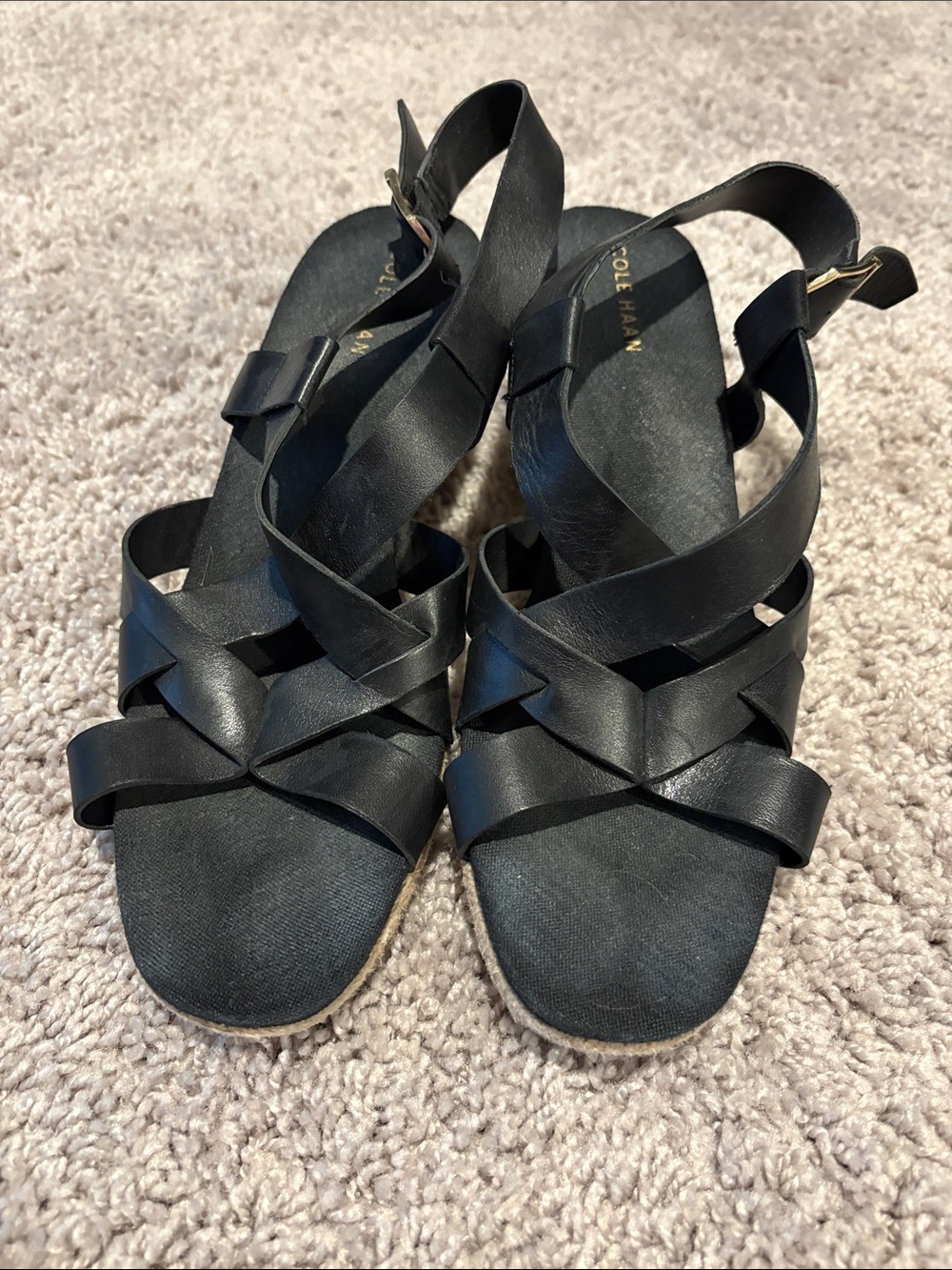 Cole Haan Black Leather Crisscross Strap Slingback Sandals